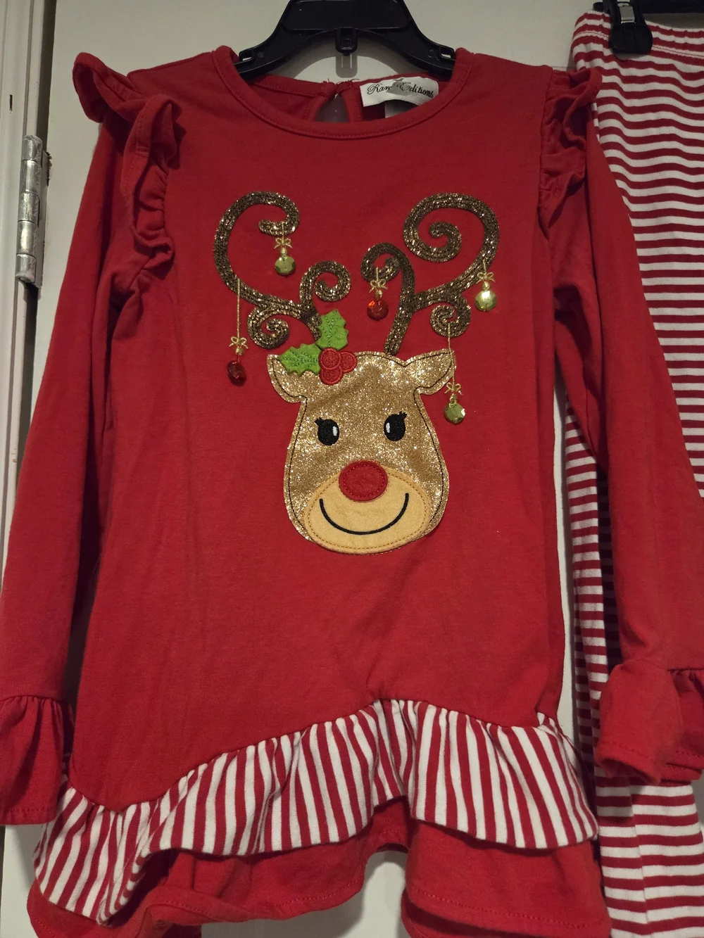 Rare Editions Red Dress with Gold Glitter Swirl